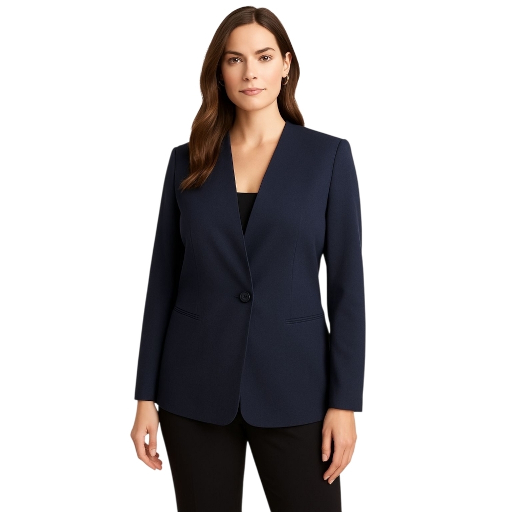 VINTAGE Kasper for ASL Lined Blue 100% Wool Shoulder Pads Blazer Jacket Size 12